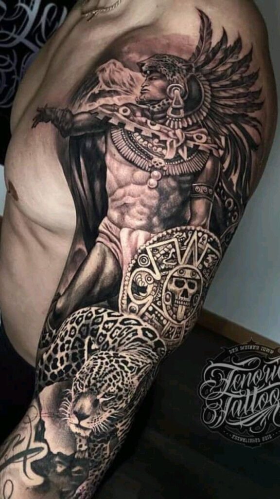 arm aztec warrior tattoo