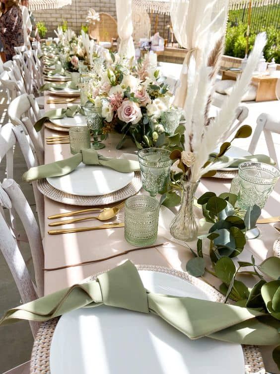 brown and green wedding theme