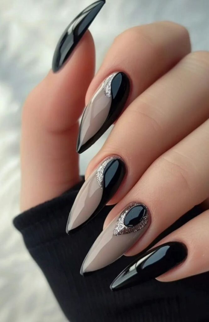 brown coffin beige nail designs