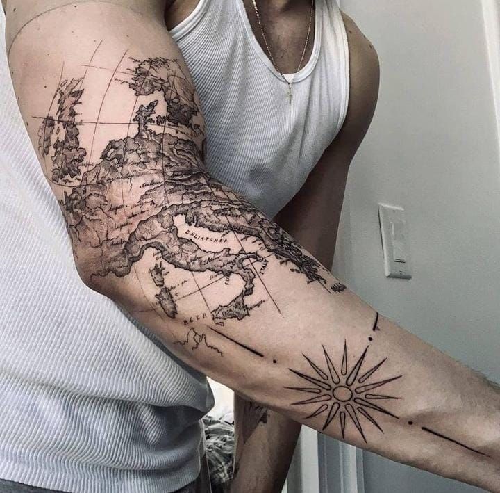 compass and map tattoo