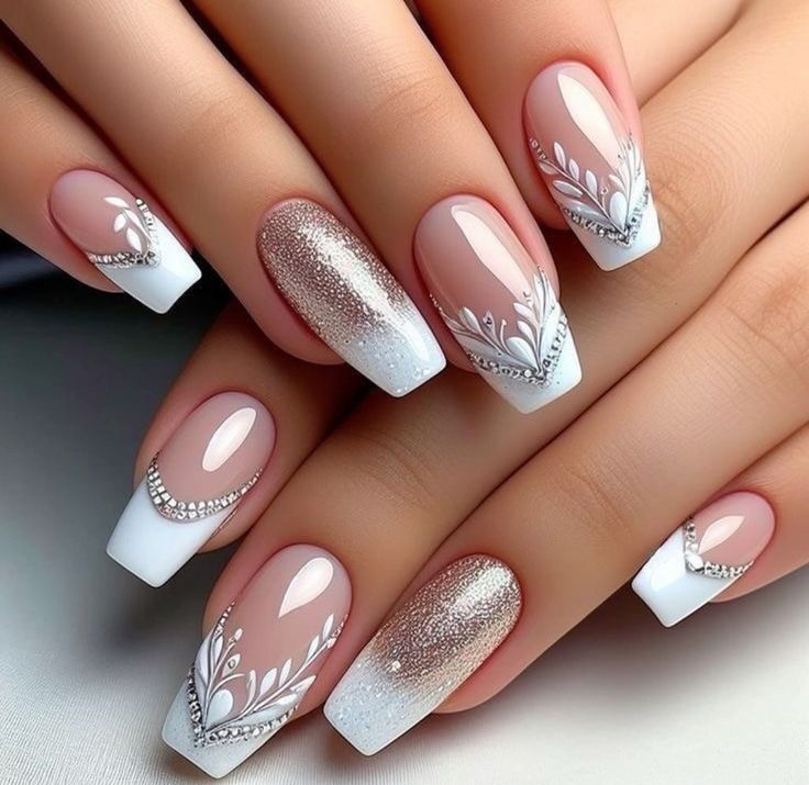 cute pink and white nail designs