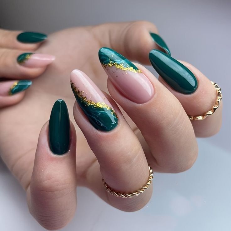 emerald green and gold nail