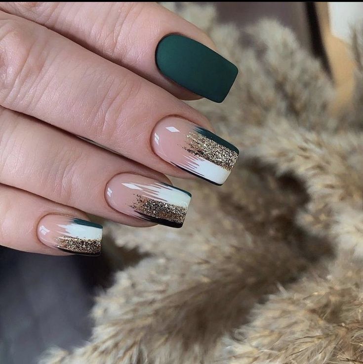 emerald green and gold nails