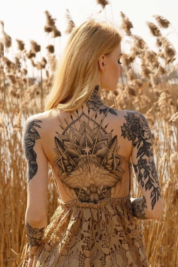 floral full back tattoos for women