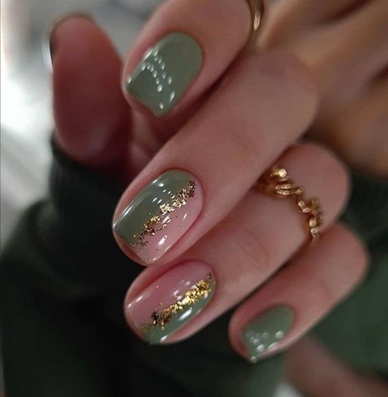 forest green and gold nails