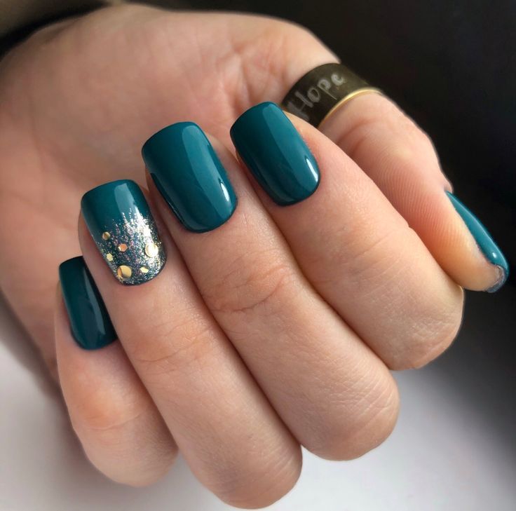 hunter green and gold nails