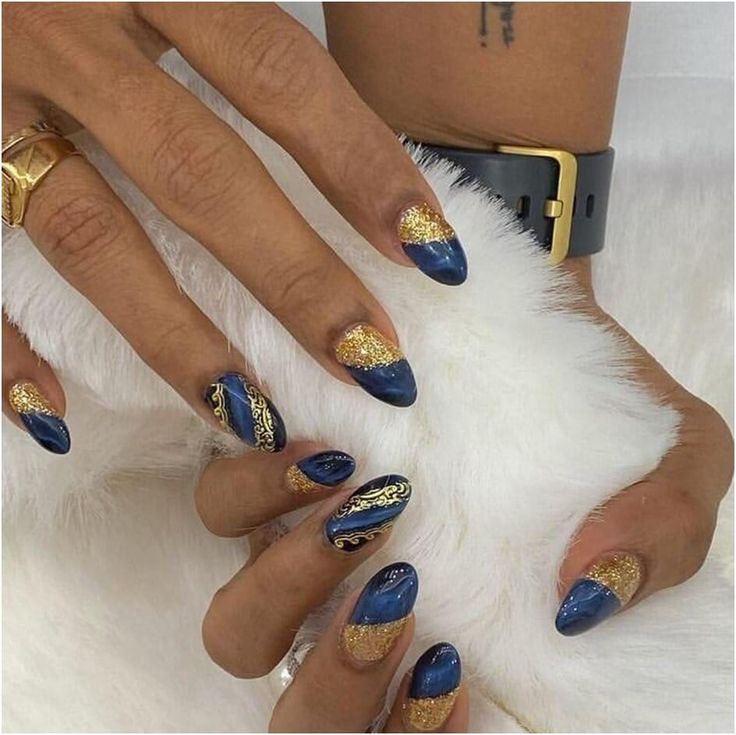 light blue and gold nails