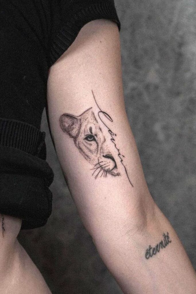 lioness tattoo with cubs