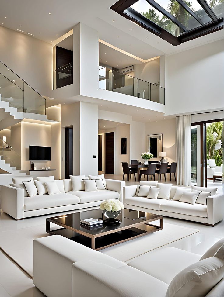 living room white and wood interior design