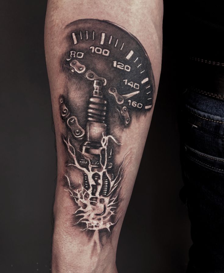 mechanical tattoo leg