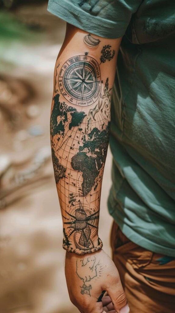 nautical map tattoo sleeve