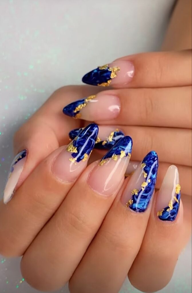 navy blue and gold nails