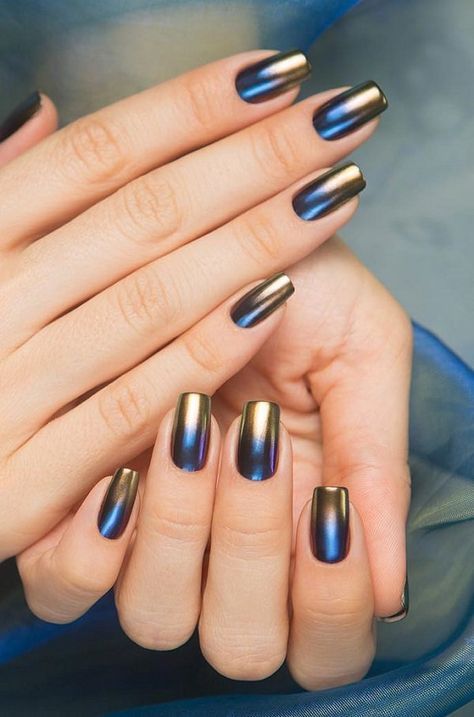 navy blue and gold nails short