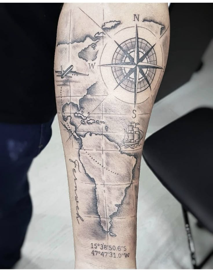 old style map tattoo drawing