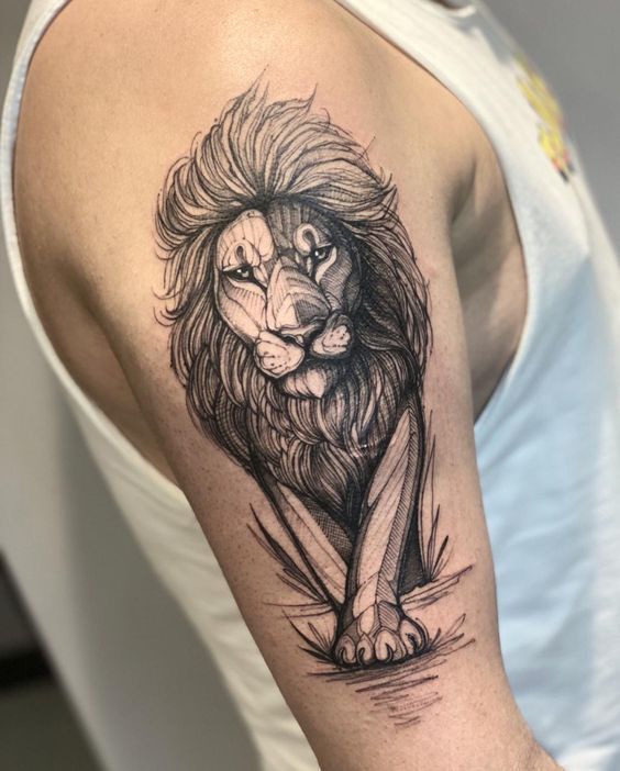 outline lioness tattoo drawing