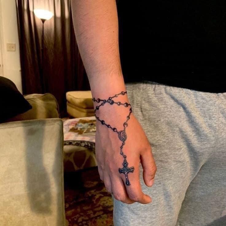 outline rosary tattoo stencil