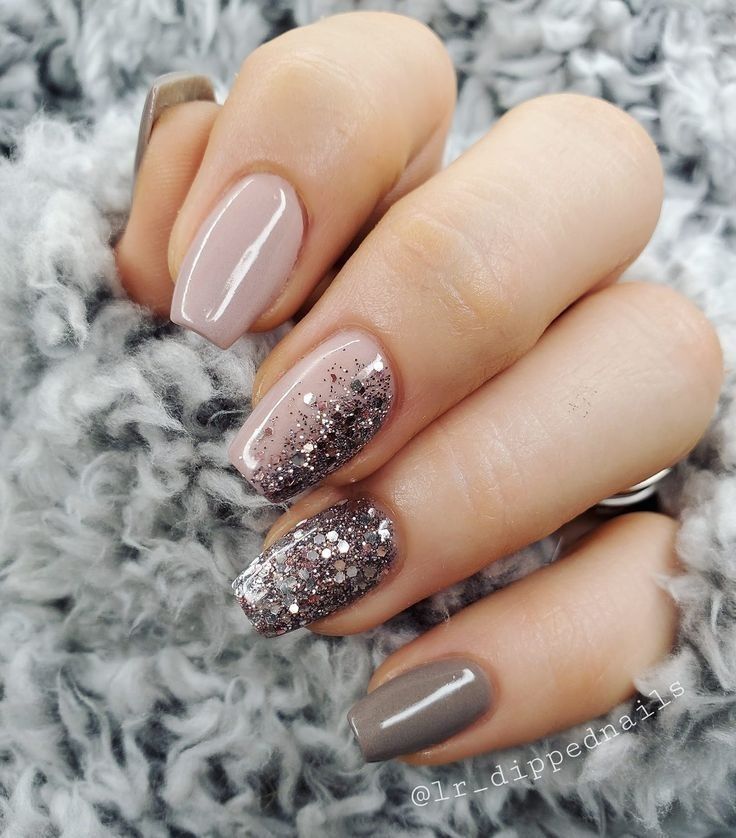 pink and grey nails with glitter