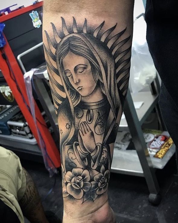 praying virgin mary tattoo