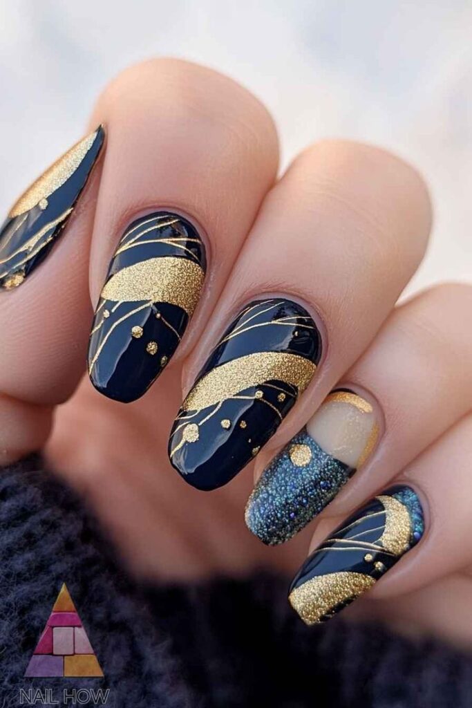 royal blue and gold nails designs