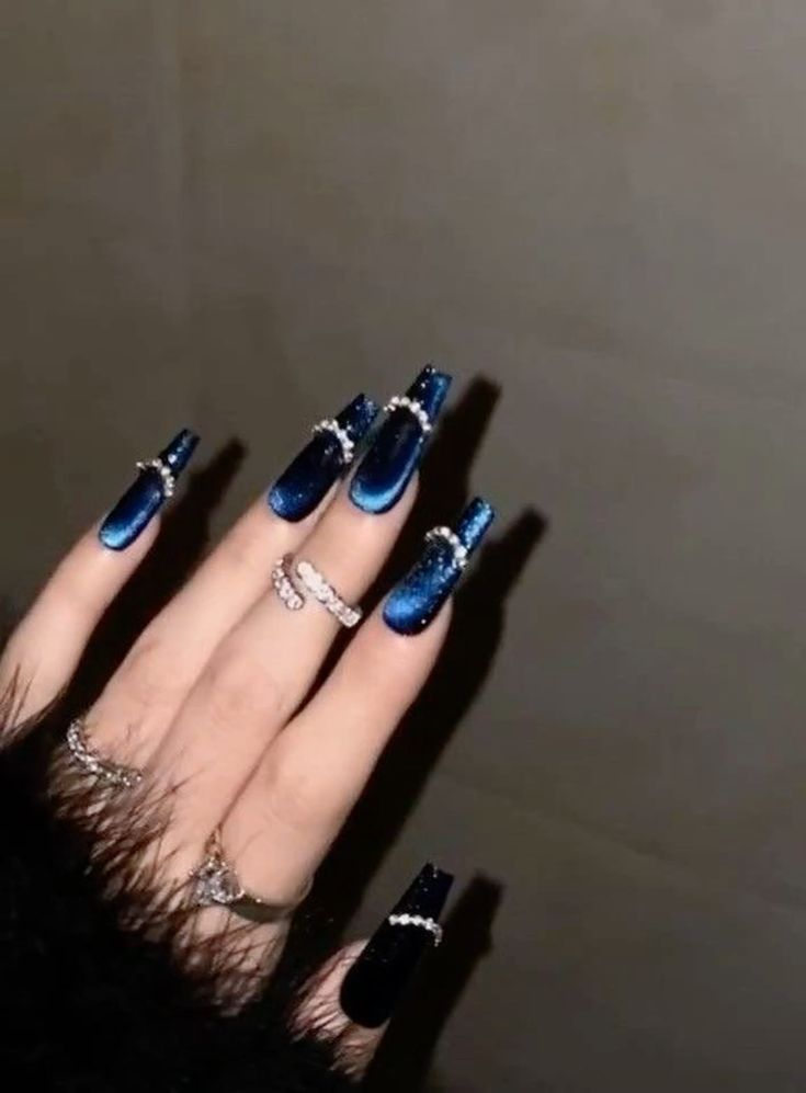 black and blue nail design