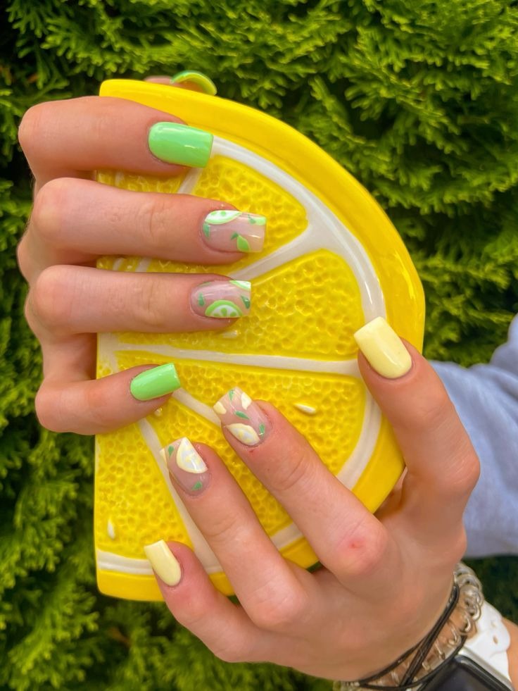 lime green nail designs shor